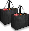2 Pcs Foldable Reusable Grocery Bags With Reinforced Bottom & Handles, Heavy Duty Shopping Bags For Groceries, Black