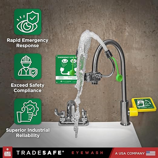 TRADESAFE Faucet Mount Eye Wash Station OSHA Approved - Emergency Eye Wash Station, Eyewash Station with Faucet, Eye Wash Station for Sink Faucet, Eye Wash Sign Included, ANSI Compliant