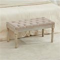 LOULENS French Vintage Bench, Linen Fabric Entryway Bench, Upholstered Tufted End of Bed Bench with Brushed Wood Legs,Light Brown