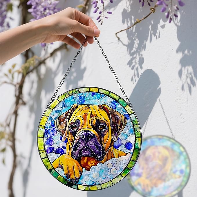 8″ Stained Glass Window Hanging Ornament, Bullmastiff Dog Stained Glass Suncatcher Ornament, Sun-Catcher Window Decor | Pet Lover Gifts, Gifts for Dog Lovers