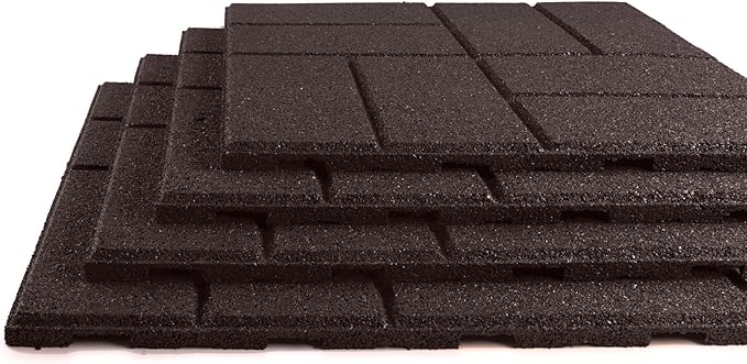 Playsafer Brick Rubber Interlocking Tiles | 16 X 16 | Easy Install for Indoor and Outdoor Use (Brown, 4 Tiles)