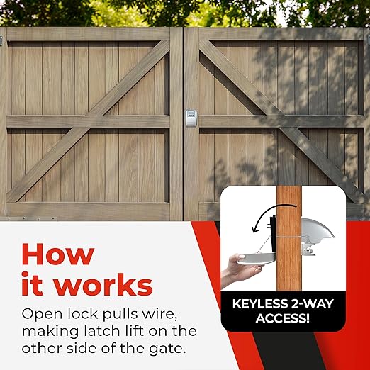 Gate Lock XLS – Secure Keyless Fence Lock and Latch with 2-Way Access – Strong Durable System for Theft Prevention and Home Security, Easy Installation on Wood or Vinyl Gates/Fences (XLS – 1-Pack)