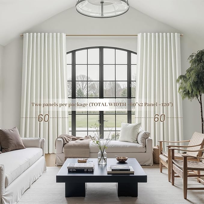 Cute Blackout Curtains 60 Inches Extra Wide Linen 84 Inch Length for Living Room/Sliding Glass Door,Pleated Heavy Duty Thermal Drapes for Winter Thick Large Window(60"Wx84"L 2 Panels Beige White)