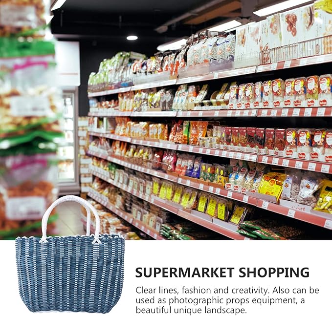 Basket Woven Tote Bag with Handle Large Capacity Shopping Tote Reusable Grocery Shopping Bag for Home, Travel and Shopping