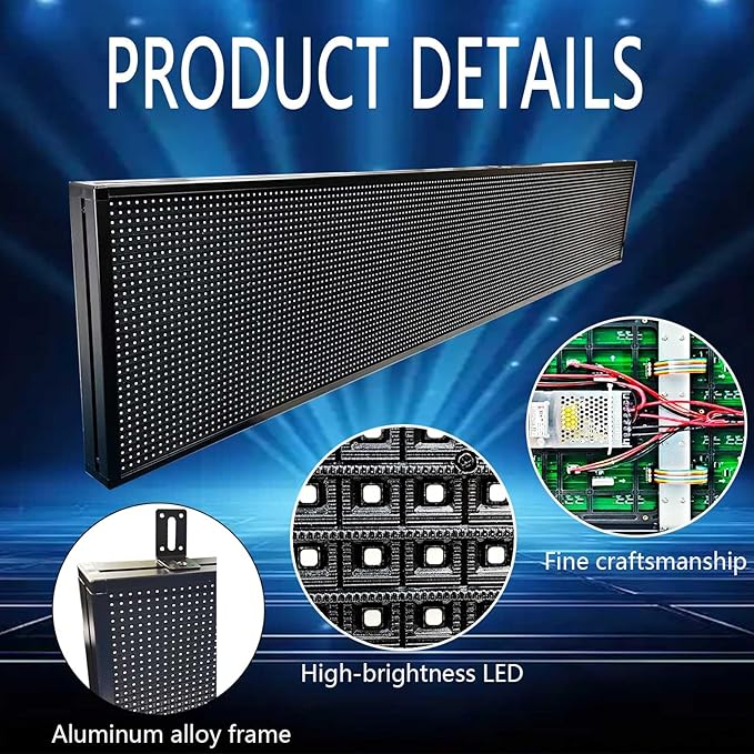HS ProgrammableLed Sign , Outdoor Digital Scrolling Open Neon Signs, Electronic Message Display Screen Banner Board Large Waterproof for Business Store Advertising Window Public , Full Color High Brightness P10 77’’x14’’, WIFI control Custom Text