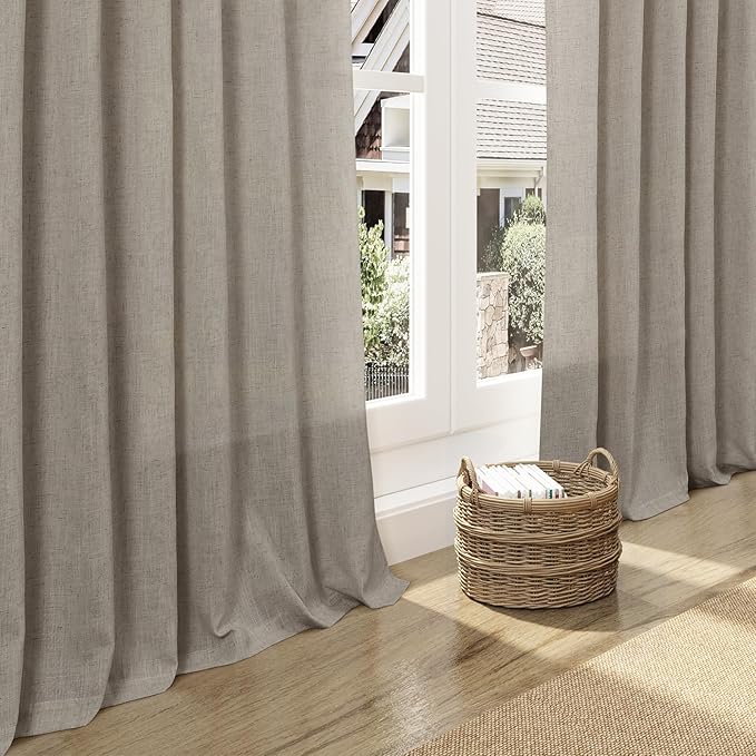 Nanspring Grey Beige 72 Inch Curtains for Living Room Linen Blend Luxury Light Filtering Semi Sheer Curtain Back Tab Simple Modern Neutral Elegant Boho Gray Drapes for Bedroom 52x72, 2 Panels