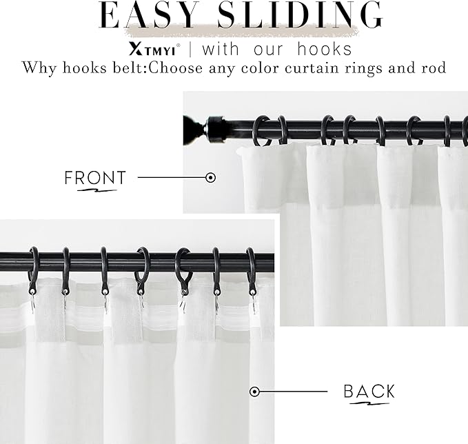 XTMYI White Sheer Curtains 63 Inch Length for Living Room 2 Panels Natural Linen Voile Rod Pocket Back Tab Short Sill Length Bay Window Curtain Set for Dark Bedroom,50x63 Inches Long,Pure White