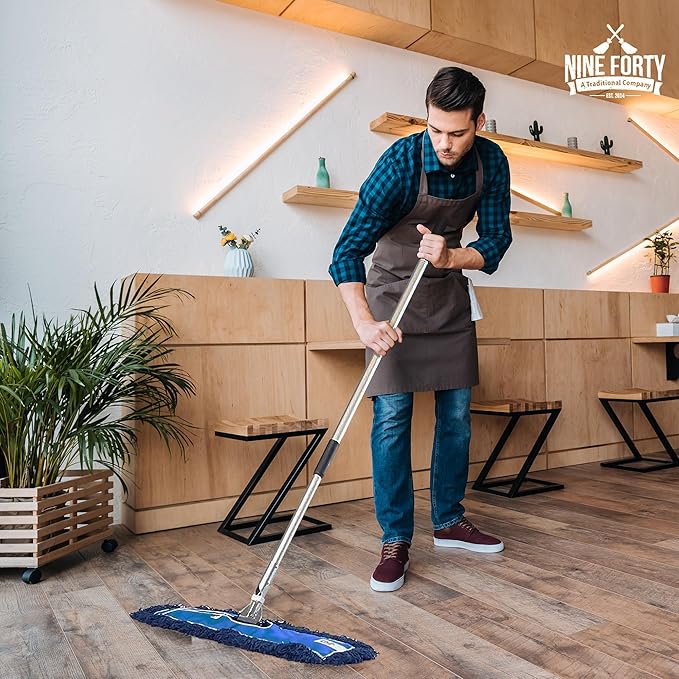 Nine Forty 24" Premium Nylon Dust Mop- Heavy Duty Mop Head for Industrial, Commercial, and Residential Cleaning - Dry Floor Duster for Hardwood Surfaces and Commercial Applications - Blue