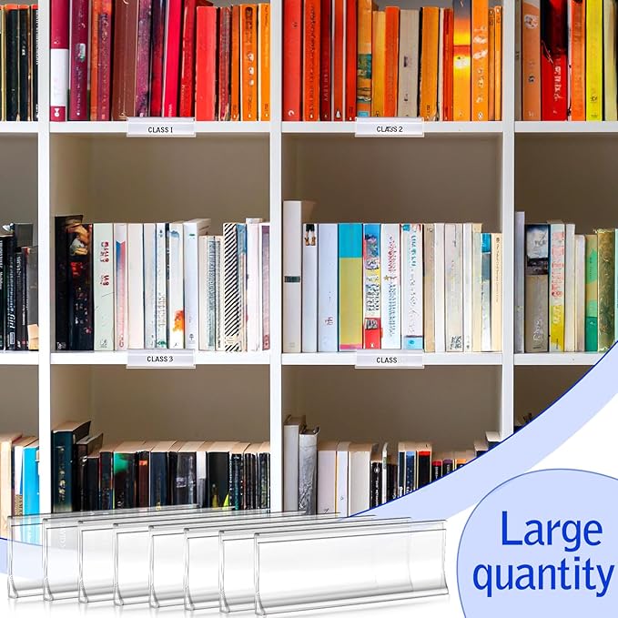 Yexiya 150 Pieces 3 x 1 Inch Label Holder Self Adhesive Clear Plastic Shelf Tag Sticking Price Label Holders with Paper Inserts Bulk for Supermarket School Library Bookshelves Mailbox Storage Bins