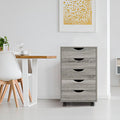 5-Drawer Rolling Storage Cart Organizer - Mobile Under Desk Dresser with Lockable Wheels, Grey Oak Engineered Wood for Home Office Dorm, Compact 15.7 x 15.7 x 26 Inches