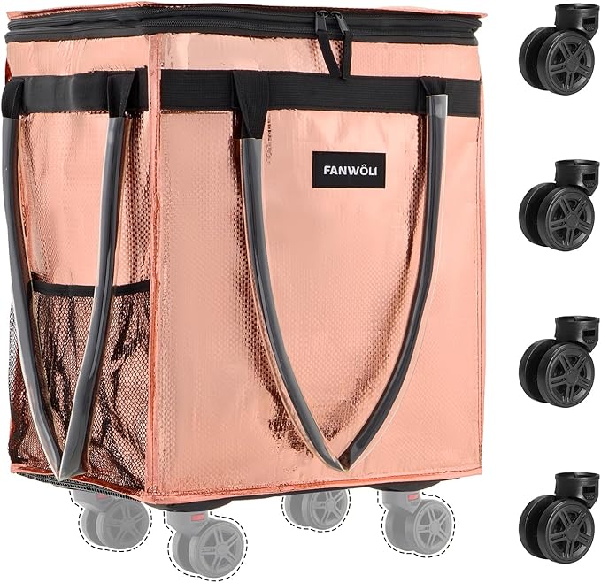 (Medium) Fanwoli Reusable Grocery Bag on Wheels with Upgraded Wrinkle-Resistant Fabric | Enhanced Stability Wheels & Extended Handle | Foldable Shopping Trolley for Laundry, Carries Up to 66 L