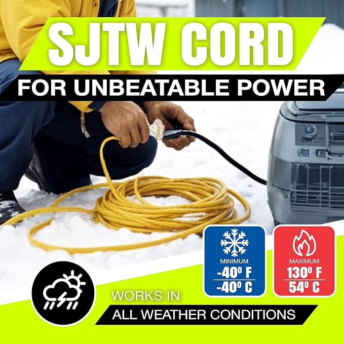 75ft Outdoor/Indoor Extension Cord 3-Outlet 12/3 Gauge Extra Heavy Duty ETL Listed, 3 Prong SJTW, Waterproof, Flexible Cold-Resistant Long Power Cord,15A 125V 1875W, Yellow by LifeSupplyUSA