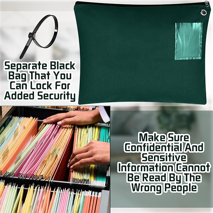 4 Pcs Interoffice Mailer Canvas Transit Sack Zipper Bag 18" x 14" Large Zipper Pouch with Grommet Interoffice Mail Bag (Green)