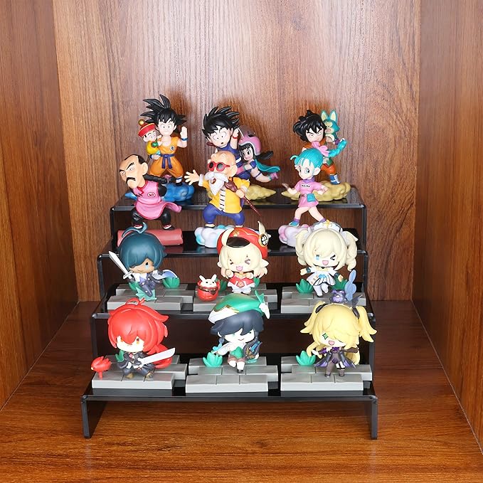 ELEGANTLIFE Acrylic Display Riser,4.3mm Heavy Duty Crystal Display Stand Shelf Layered Aesthetic, Jewelry Display Shelf Risers for Décor,4 Pack Set Multi-color (Black)