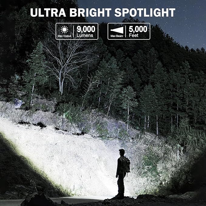 Spotlight Rechargeable, 99,000 Lumens Super Bright Handheld Flashlight, Outdoor Led Spot Light with Cob Light and Solar Panels for Boating Camping Home