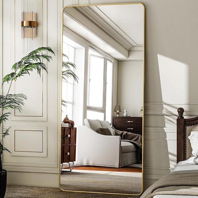 HARRITPURE 71"x32" Large Full Length Mirror - Rectangular Gold Aluminum Frame Floor Mirror with Stand for Bedroom, Living Room, Cloakroom, Full Body Reflection