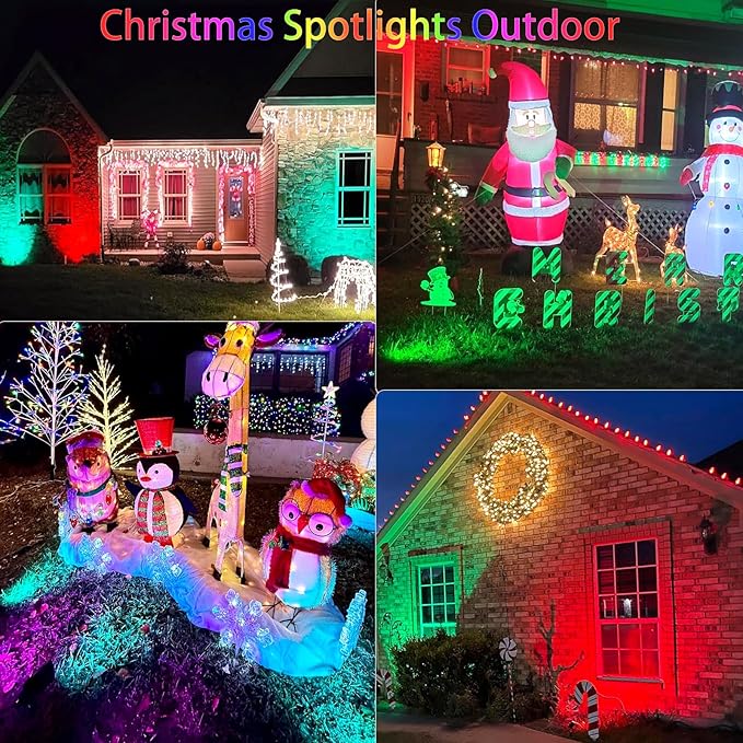 RGBW Christmas Spotlight Outdoor: 16 Color Changing Landscape Lighting with Remotes 120V Plug in Waterproof Holiday LED Spot Light for Yard Garden Tree Path House Décor, 2 Pack (RGB + Warm Light)