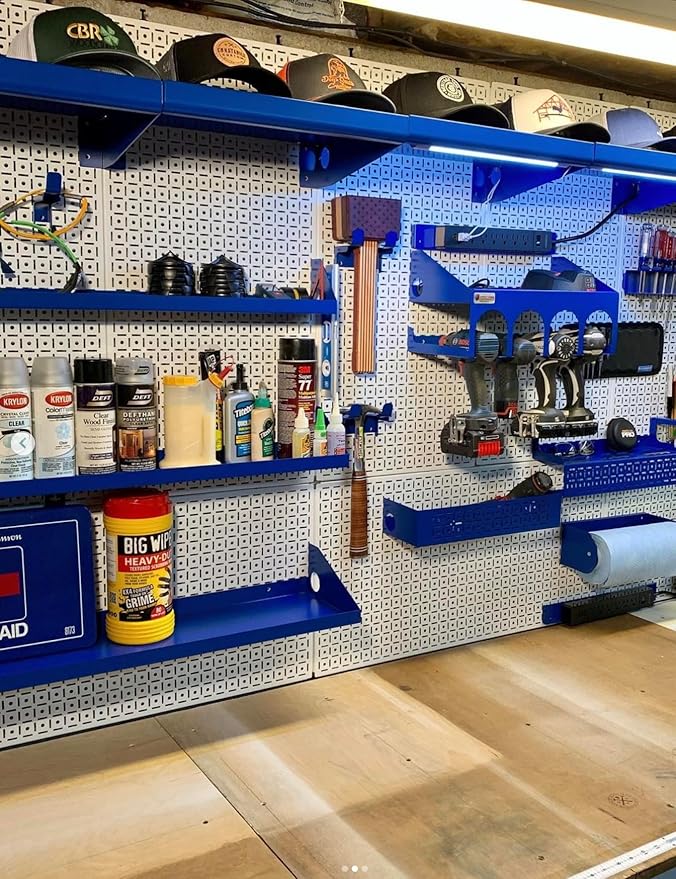 OmniWall Modular Metal Pegboard System, 16x48 inches, Steel Construction, Wall-Mounted Tool Storage (Orange, Vertical)