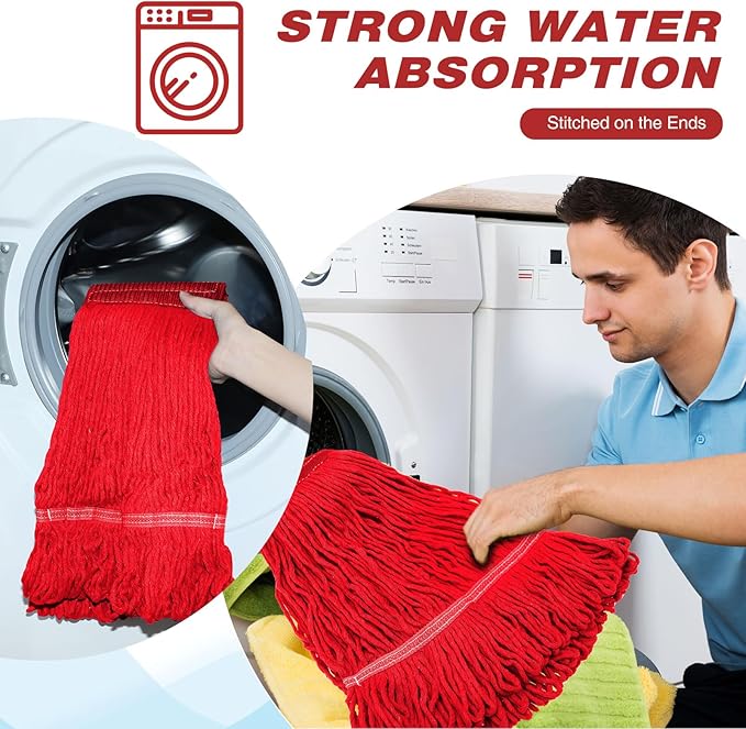 Nuogo 10 Pcs Commercial Mop Head Replacement Floor Cleaning Wet Heavy Duty Commercial Mop Refills General Cleaning(27.6 Inch,Red)
