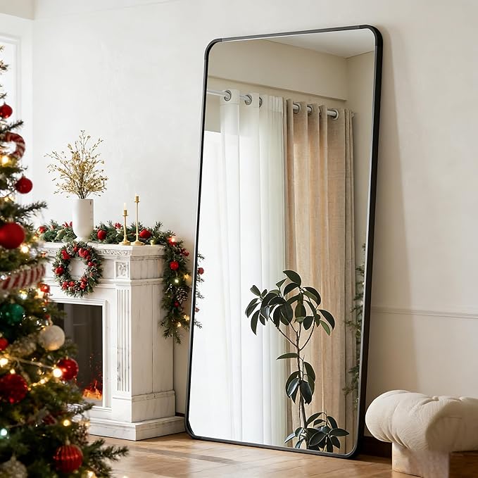 BEAUTYPEAK Black Full Length Mirror, 71"x32" Rounded Corner Floor Mirror Standing Hanging or Leaning Against Wall, Suitable for Bedroom or Dressing Room