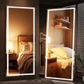 Full Length Mirror with Lights, 79" x 32" Large LED Lighted Floor Standing Body Mirror, Dimmable & 3 Color Lighting for Bedroom, Cloakroom, Dressing Room, Tempered Glass, Square Black
