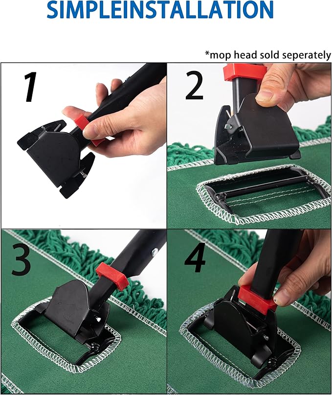 Matthew Cleaning Commercial Quick-Change Dust Mop Handle with Clip-on Metal Gripper for Heavy Duty Mop Head Replacement Holder, Fiberglass Handle 60 inch 12packs-Red