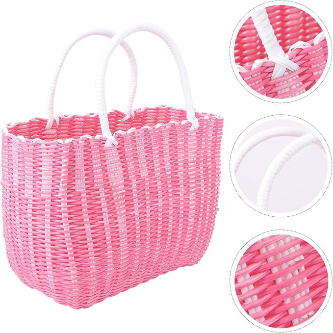 Cabilock Market Basket Woven Straw Basket African Basket Straw Beach Bag Reusable Grocery Shopping Bag Tote Bag Big Capacity Travel Tote Purse