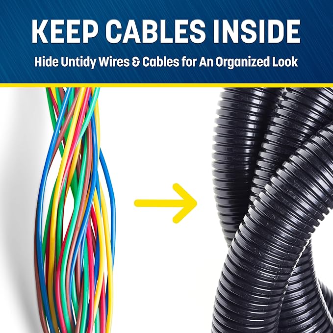 GS Power 1/2 Inch x 50ft Split Wire Loom Tubing, Split Cable Sleeve Cord Protector for Industrial Electrical Wires, Automotive Wire Cover Flexible, High Temperature Cable Conduit, Wrap