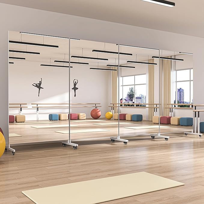Hasipu Home Gym Mirror 360° Swivel on Wheels, 71" x 28" Extra Large Full Body Rolling Mirror for Yoga Studio, Bedroom, Dancing Studio, White