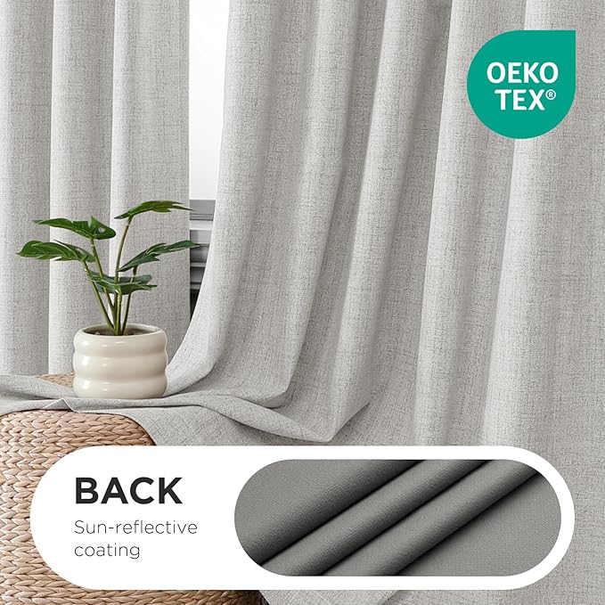 Joydeco Pinch Pleated Curtains - 100% Blackout for Bedroom, White Linen Curtains 40" W x 96" L, Thermal Insulated 2 Panels Light Blocking Drapes, Back Tabs for Living Room