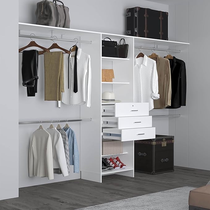 5 Shelf 3 Drawer Closet System for Versatile Storage in Closets, Garages, or Utility Rooms