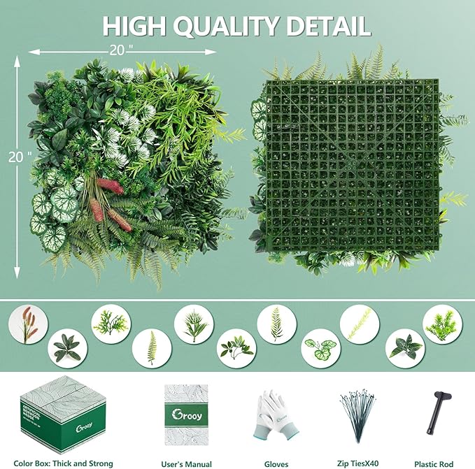 8PCS Grass Wall Panels, 20"x20" Artificial Ivy Greenery Wall Backdrop, UV-Anti Faux Boxwood Grass Panels Green Wall Decor for Garden Patio Balcony