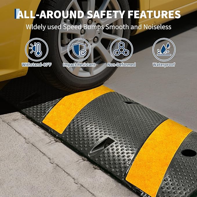 2 Pack 6FT Speed Bumps for Road, Heavy Duty 25,000 Lbs Capacity Traffic Rubber Speed Humps with 2 Channel Floor Cord Cover for Asphalt Concrete Gravel Driveway Road Cable Protector Ramp
