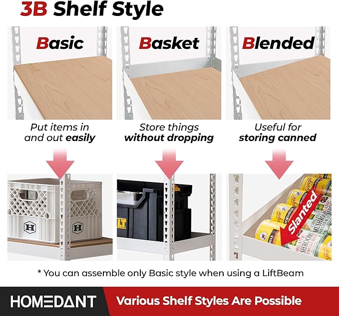 HOMEDANT 5 Tier Storage Shelves Adjustable Laminated Boltless Garage Metal Shelving Unit Heavy Duty Utility Rack Shelf Warehouse Pantry Closet Kitchen (4, (XL Deep) 48.1" W, White)