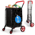 SereneLife Small Compact Folding Shopping Cart with Removable Waterproof Liner – 360° Swivel Wheels, Rust‑Proof Steel Frame, 70 lb Capacity – Portable Grocery, Laundry & Travel Cart (Red)