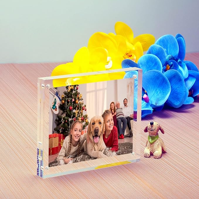 NIUBEE Square Picture Frames 8x8, Clear Acrylic Double Sided Frameless Card Print Display for Home or Office