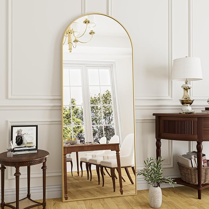 Full Length Mirror Arched Floor Length Mirrors, 71"x26" Large Full Body & with Stand&Arch Wall Mounted &Standing Mirror for Bedroom Living Room, Aluminum Frame, Gold
