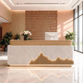 Modern Reception Desk with Counter Front Reception Table with Hidden LED Lighting Commercial Receptionist Desk Wood and White Checkout Counter Fully Assembled and Ready to Use 87inch