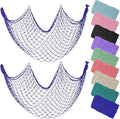 ZUEXT Dark Blue Decorative Fishing Net 80x40 Inch, 2PCS Picture Fish Net, Mermaid Net Cotton Fishnet Wall Hanging Decor for Hawaiian Nautical Beach Party, Fishnet Photo Display Sea Themed FishNet