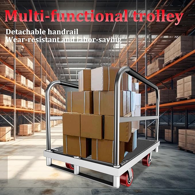 2IN1 Heavy Duty Panel Truck, 36" x 24" Platform Cart w/Rubber Mat & 3 Handrails, 2600 lbs Capacity Drywall & Lumber Cart, Flatbed Cart w/2 Swivel Casters, All-Steel Hand Truck Push Cart
