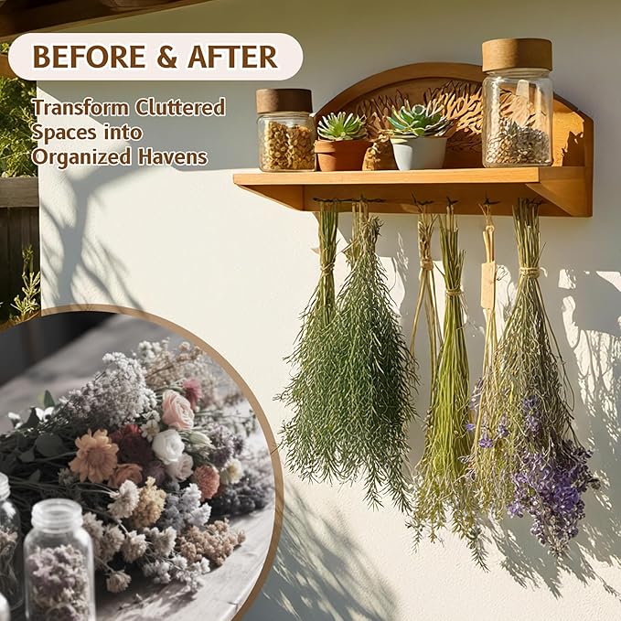 Hanging Herb Drying Rack - Artistic Life Tree Design. Space-Saving Kitchen Flower Dried Grass Display,Holds 7 Bouquets. For Witches & Gardeners Gifts for Crafters, Wall Art Décor