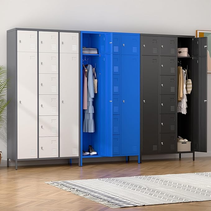 Aobabo Metal Lockable Storage Locker 8 Small Doors and 2 Big Doors, Metal Lockers for empolyees with Hooks, for School Home Office, Assembly Required, 10Doors, Grey White