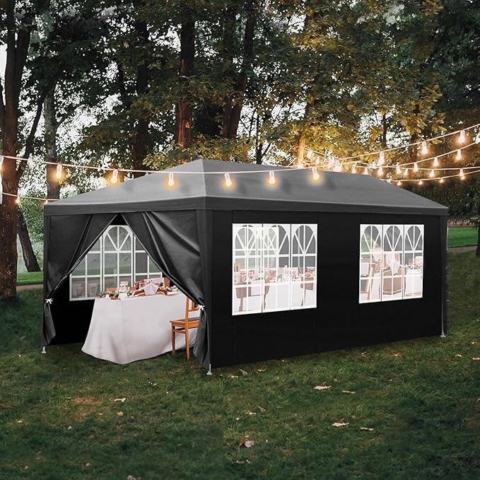 10x20 FT Party Tent, Outdoor Wedding Tents for Parties, Canopy Event Tent with 6 Removable Sidewalls, Waterproof Gazebo Shelter for Birthday Parties, Weddings, BBQs & Events (10X20FT-6Sides Black)