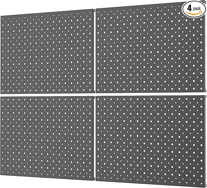 WALMANN 4-Pack 12"x16" Metal Pegboard Panels for Garage, Tool Organizer Pegboard for Pegboard Hooks - Compatible with 1/8" & 1/4" Hooks(Black)