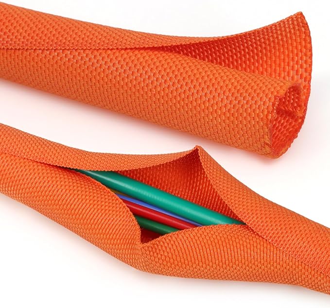 Split Braided Cable Sleeve，Flexible Wire Loom Tubing, Automotive Cord Protector Pet Proof, Cable Management for Computer TV Electric Wires Harness 16ft (Orange, 16mm（5/8")