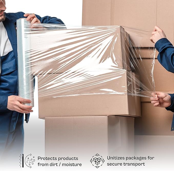 PSBM Stretch Wrap, 4 Pack, 15 Inch x 1000 Feet, 120 Gauge, Clear Plastic Cling, Cast Hand Stretch Film Rolls for Packaging Moving Packing Pallets