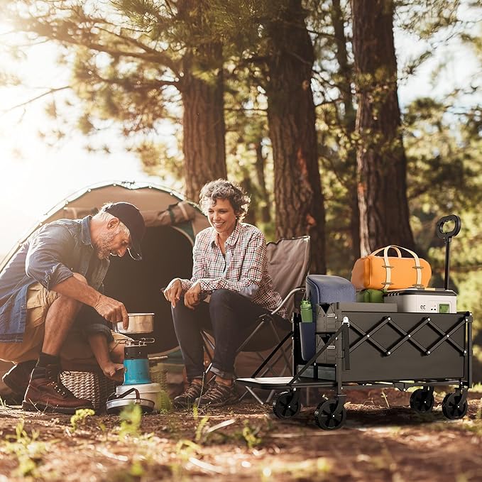 Collapsible Wagon with Wheels, 350lbs Wagons Carts Foldable Wagon Cart with Expandable Storage 100L & Flexible Handle, Lightweight Portable Folding Utility Grocery Shopping Cart for Garden Camping