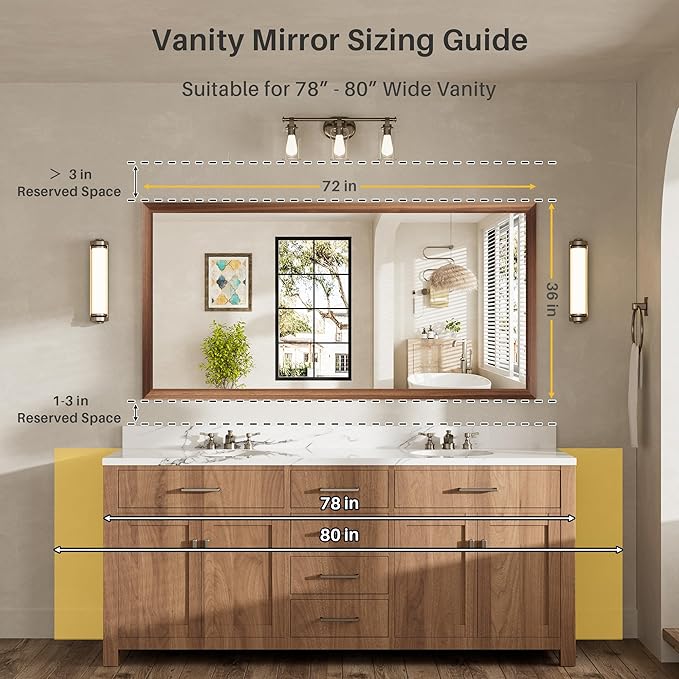 72x36 Inch Bathroom Mirror for Wall, Anti-Rust Walnut Wood Grain Metal Framed Bathroom Mirrors for Over Sink,Rectangler Mirrors for Bathroom Vanity, Farmhouse, Bedroom, Living Room, Entryway Decor