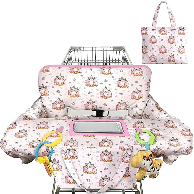 Shopping Cart Cover for Baby 2-in-1 High Chair Cover with Safety Harness Multifunctional Pink Unicorn Donuts Cart Covers for Babies Soft Padded Grocery Cart Cover for Baby Boy Girl