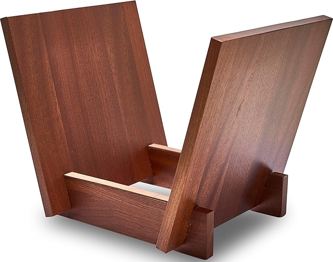 Honygebia Wooden Vinyl Record Holder - Wood Record Album Holder, V-Shaped Vinyl Record Storage Racks, Album Holders for Vinyl Records, Shelf for Storing Collection of 40 Premium LPs (Solid Sapele)